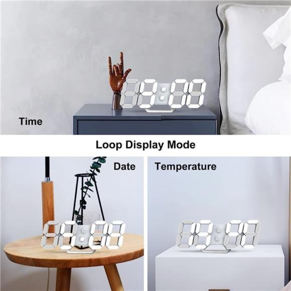 3D Led Digital Alarm Desk Clock Small Wall Clock Snooze Dimmable Time Memory - Picture 2 of 6